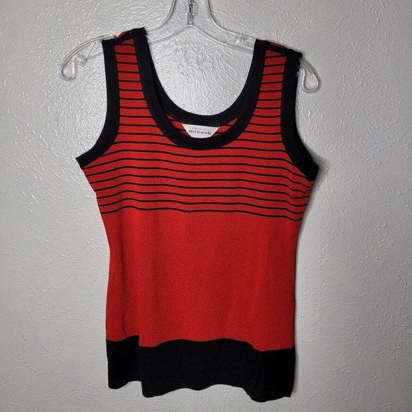 Exclusively Misook TwinSet Open Cardigan Tank Shell Knit red Black sz Small - Picture 4 of 9
